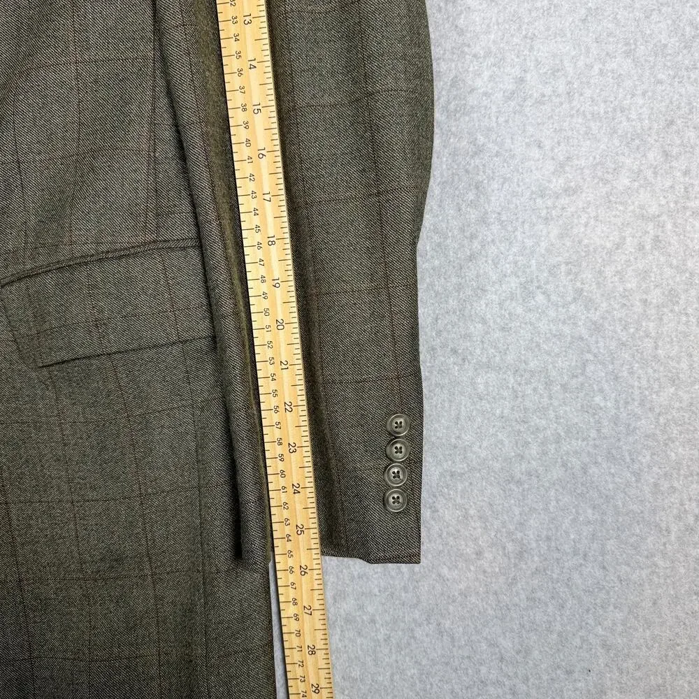 Jos A Bank 100% Wool Plaid Tweed Sport Coat Blazer Jacket Mens 43L Olive Brown